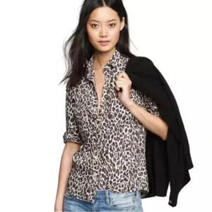 J. Crew | The Perfect Button Down Shirt Leopard Print Cotton Blouse Size S Small